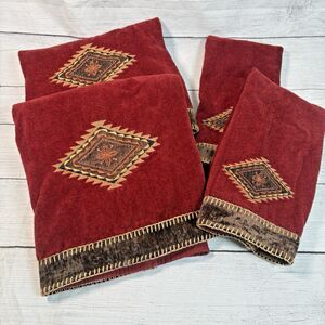Avanti Towels Aztec Medallion Brick Red 2 Bath 2 Hand Cotton Southwest Native